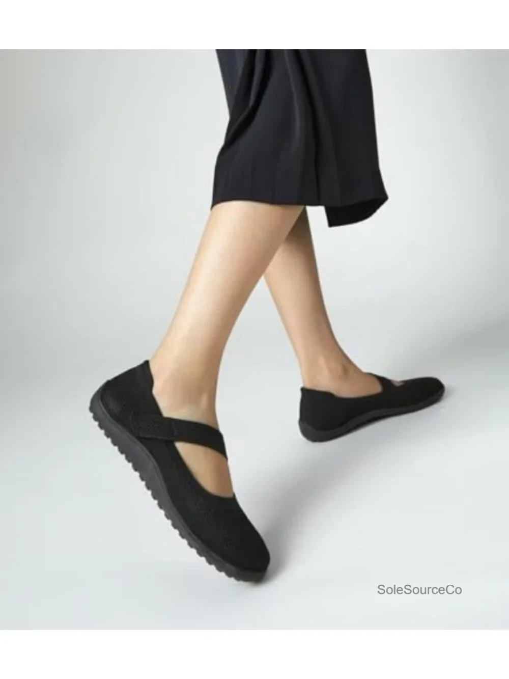 Women's Mary Jane Flats Wide Toe Box Knit Slip On Adjustable Strap Comfortable